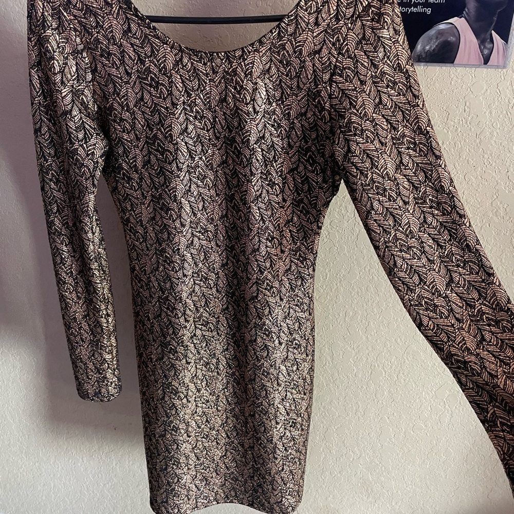 Haute Monde Black and Gold Leaf Pattern Dress